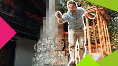 Das schaffst du nie: 3 Meter Maßkrug-Pyramide! Ist das nicht unmöglich?