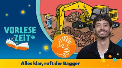 Baumhaus: Jason liest das Kinderbuch: "Alles klar, ruft der Bagger"