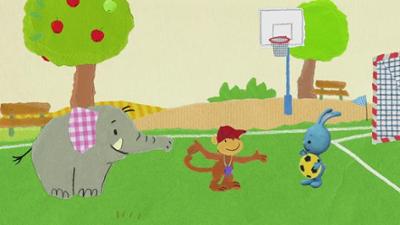 Kikaninchen Schnipselwelt: Der Ball landet im Apfelbaum