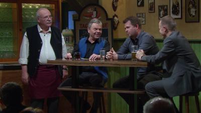 Freunde in der Mäulesmühle: mit den Gästen Thomas Schreckenberger und Michael Frowin
