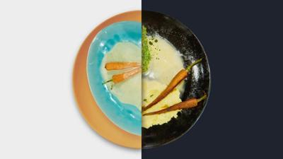 Die Küchenschlacht: Seelachsfilet mit Kräuterkruste, Buttermöhrchen, Kartoffelpüree und Beurre blanc